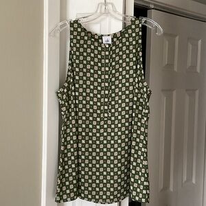 CAbi Green and White Floral Blouse Sz. L